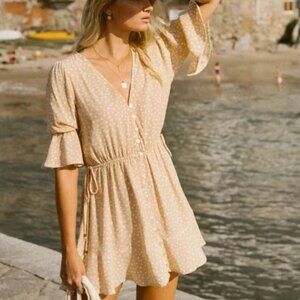 NWOT Kivari | Jolie Frill Tan Beige Peach Mini Dress | Size Small